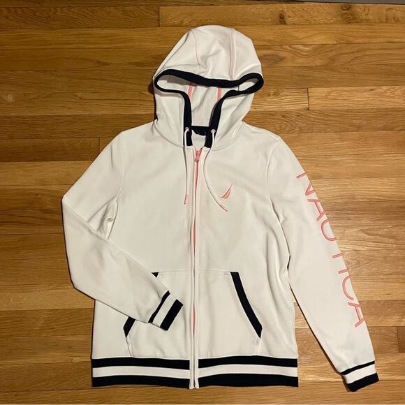 Nautica White Zip Hoodie with Back Graphic - Size S - Picture 1 of 7